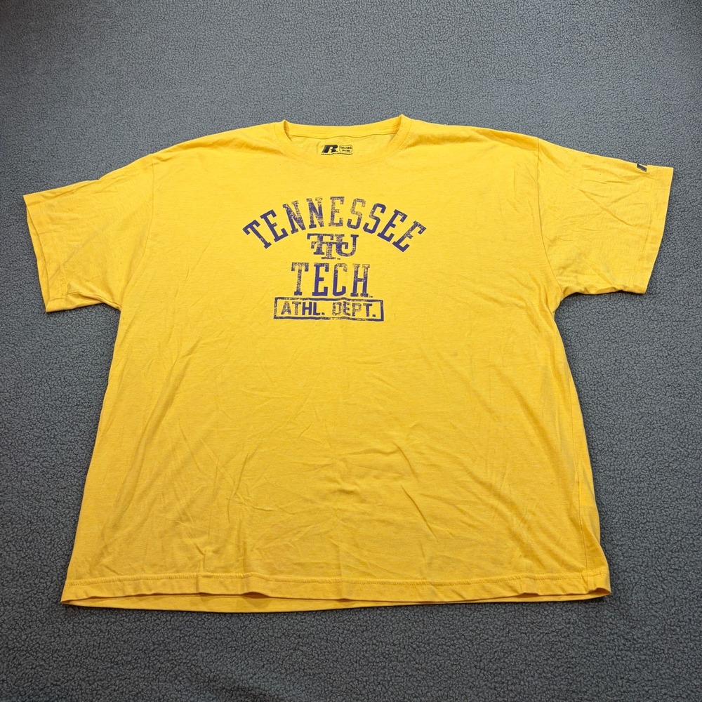 Russell T Shirt Mens 3XL Yellow Tennessee Tech Athl Dept Graphic Tee Short Slv